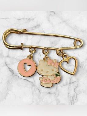 Hello Kitty Pink & Gold Charm Safety Pin